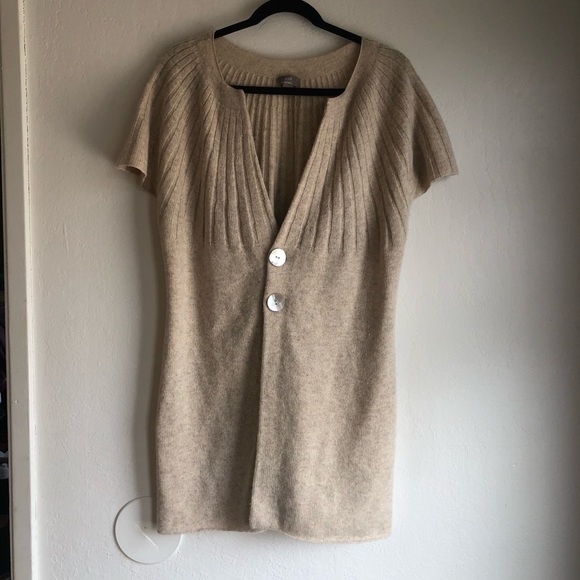 J Jill cashmere long sweater short sleeve abalone look buttons - Picture 1 of 8